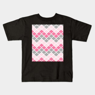 Fuchsia Hot Pink Grey Quatrefoil Chevron Pattern Kids T-Shirt